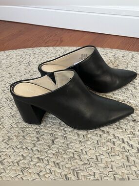 Marc Fisher Black Pointed Slip-On Leather Mules